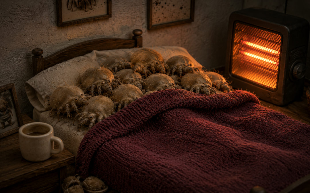 ácaros no inverno em quarto com cobertores em São Paulo